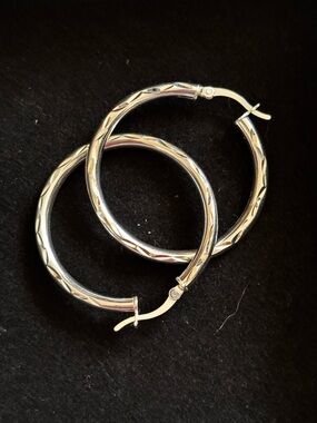 Textured Silver Hoop Earrings - Polished Sterling NWOT